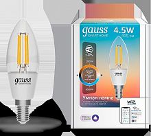 Лампа светодиодная диммируемая филаментная Gauss Smart Home Filament E14 4,5W 2000-6500K прозрачная 1250112
