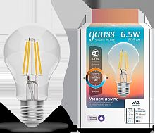 Лампа светодиодная диммируемая филаментная Gauss Smart Home Filament E27 6,5W 2000-6500K прозрачная 1220112