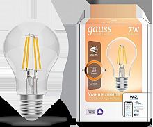 Лампа светодиодная диммируемая филаментная Gauss Smart Home Filament E27 7W 2700K прозрачная 1200112