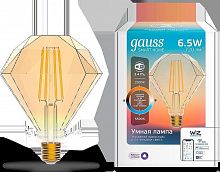 Лампа светодиодная диммируемая филаментная Gauss Smart Home Filament Diamond E27 6,5W 2000-5500K золотистая 1370112