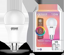 Лампа светодиодная диммируемая Gauss Smart Home E27 10W 2700-6500K RGBW матовая 1180112