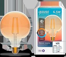 Лампа светодиодная диммируемая филаментная Gauss Smart Home Filament E27 6,5W 2000-5500K золотистая 1340112